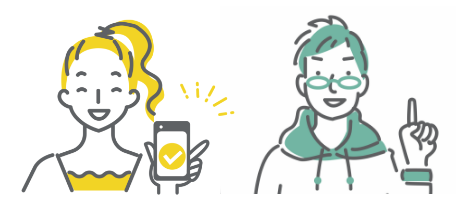 スマホを持って微笑む女性と男性のイラスト画像