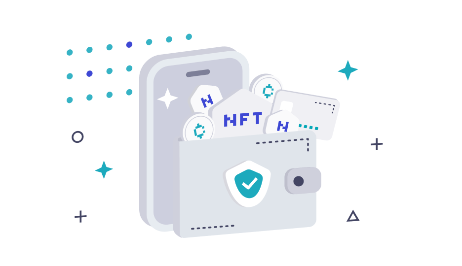 NFTや暗号資産を入れたお財布のイラスト