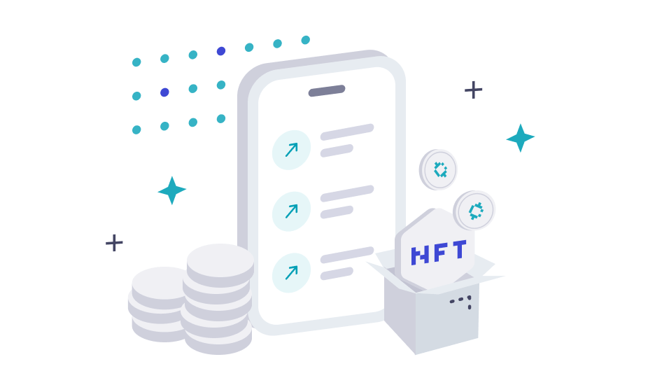 NFTと暗号資産、スマートフォンのイラスト
